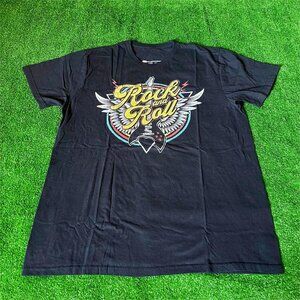 Rock & Roll Guitar Wings Short Sleeve Retro Style Rare Black T-Shirt Size L
